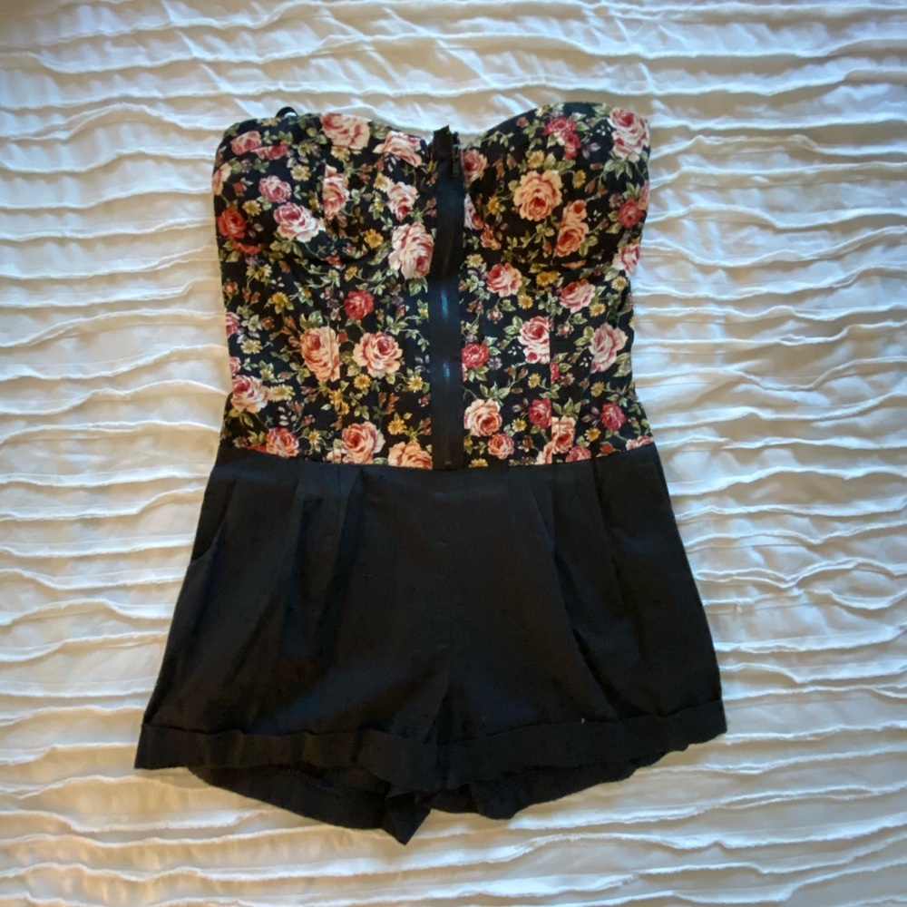 Floral front zip romper